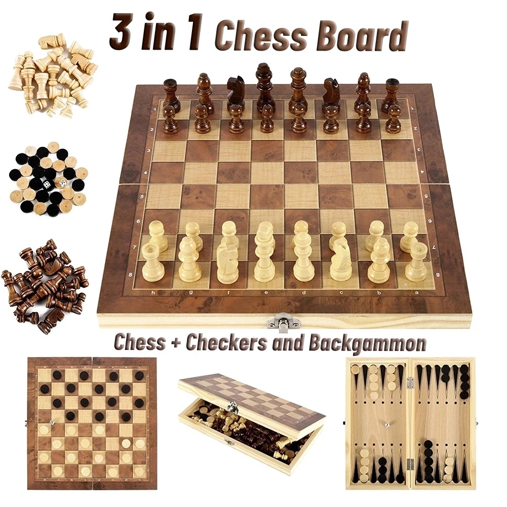 3 in 1 Wooden Checkers Backgam - Board Game Zenith 评论和价格